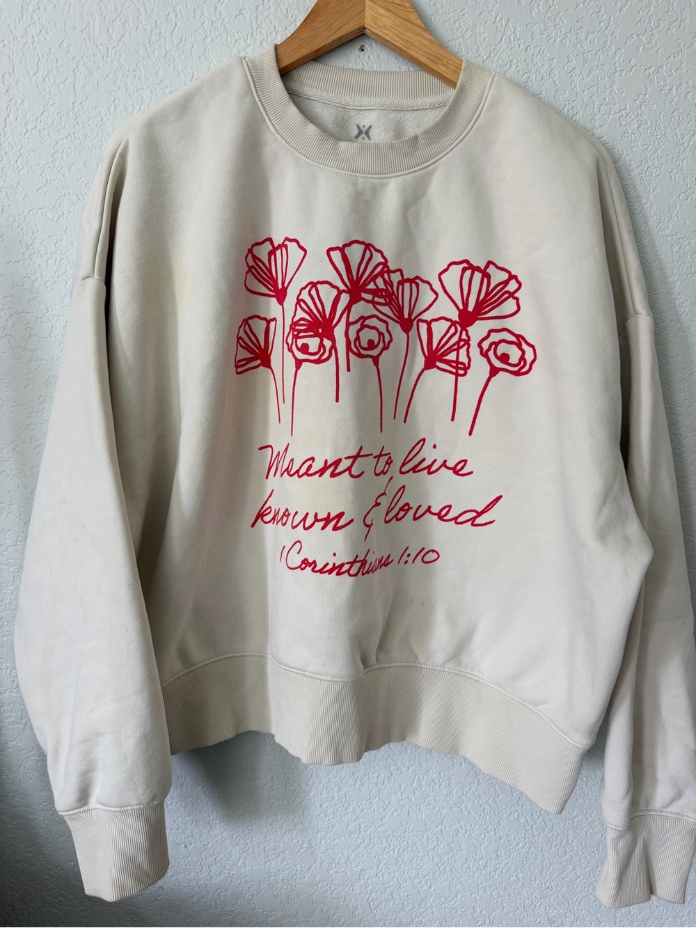 Harvest - Cream Graphic Sweatshirt with Red Floral Scripture